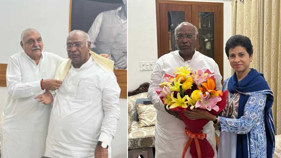 Bhupinder Singh Hooda and Kumari Selja meet Mallikarjun Kharge