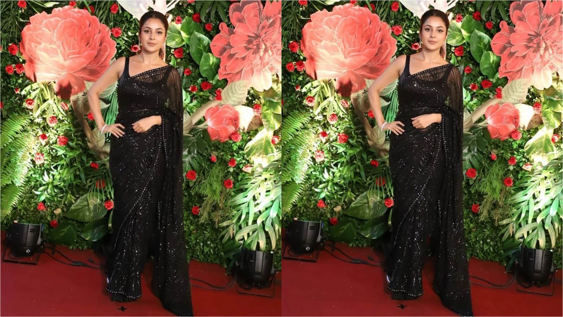 shehnaaz gill stuns in black sheer saree for ramesh taurani diwali party 2022