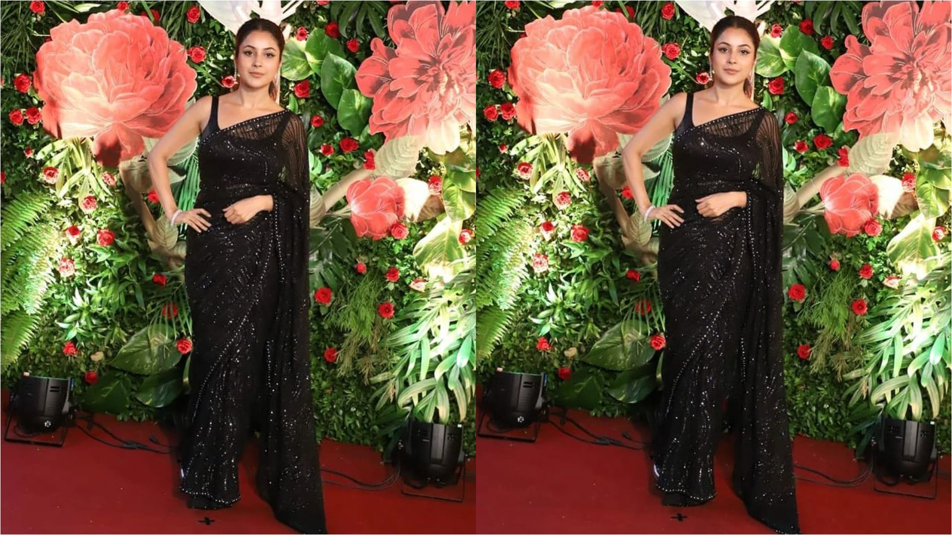 shehnaaz gill stuns in black sheer saree for ramesh taurani diwali party 2022