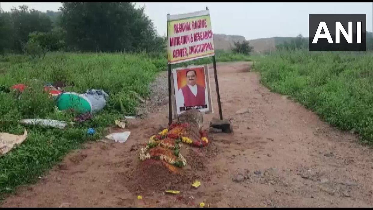 symbolically buried BJP president JP Nadda in Telangana