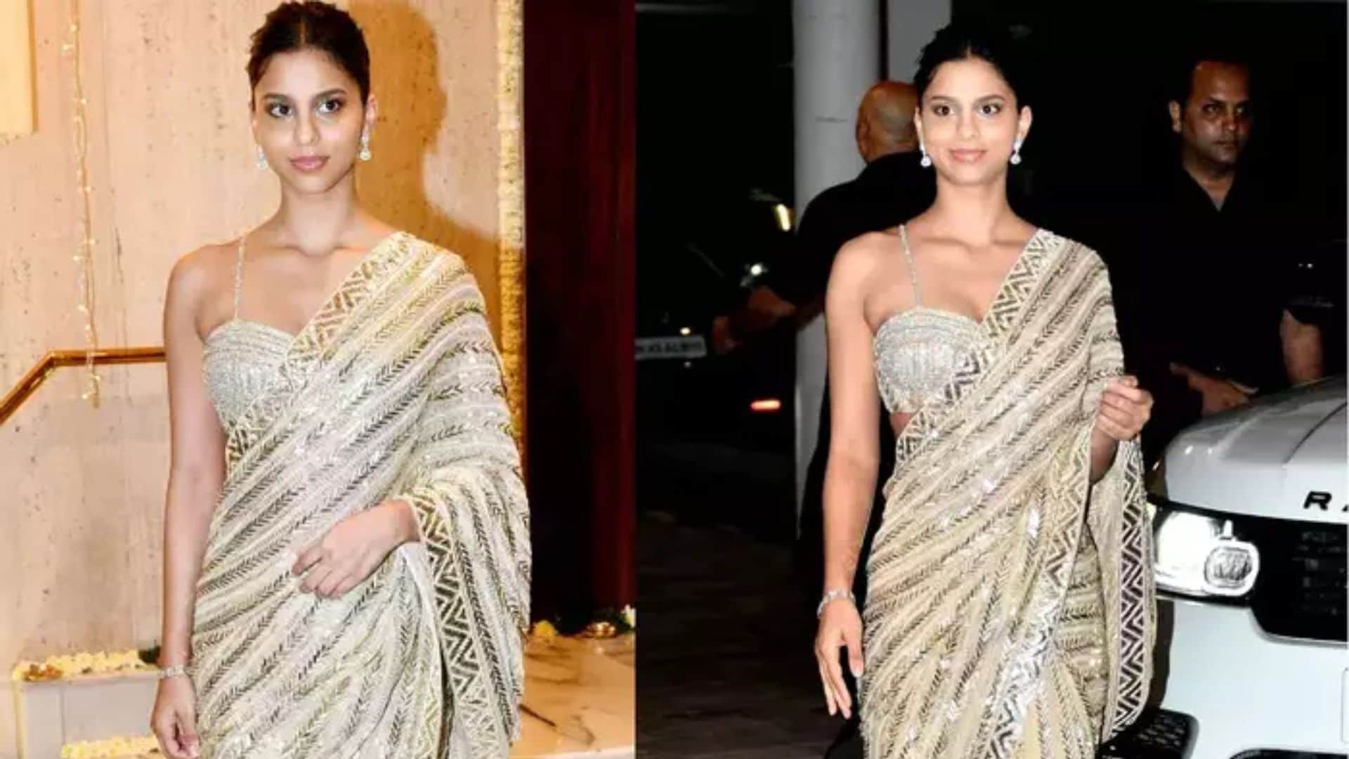 shahrukh khan daughter suhana khan spotted at manish malhotra diwali party 2022 in saree