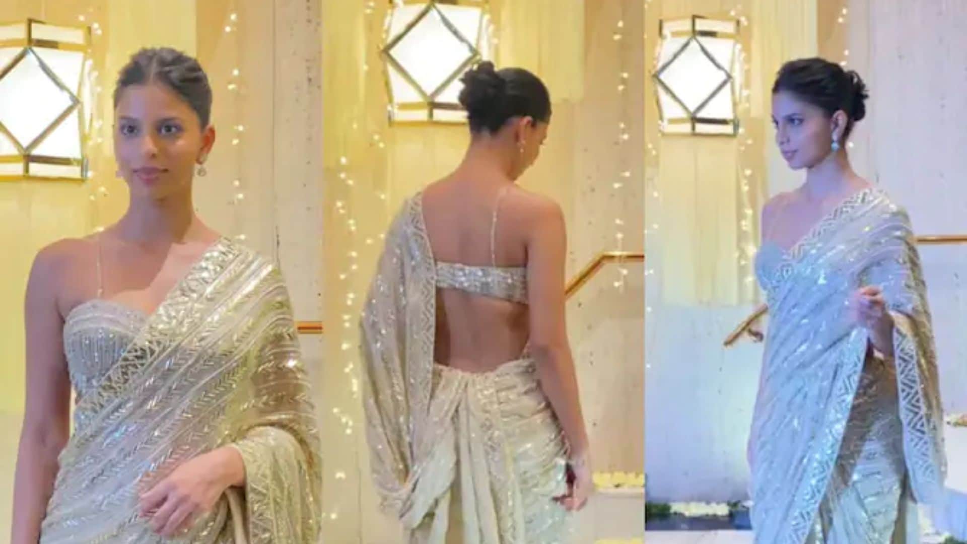 shahrukh khan daughter suhana khan spotted at manish malhotra diwali party 2022 in saree