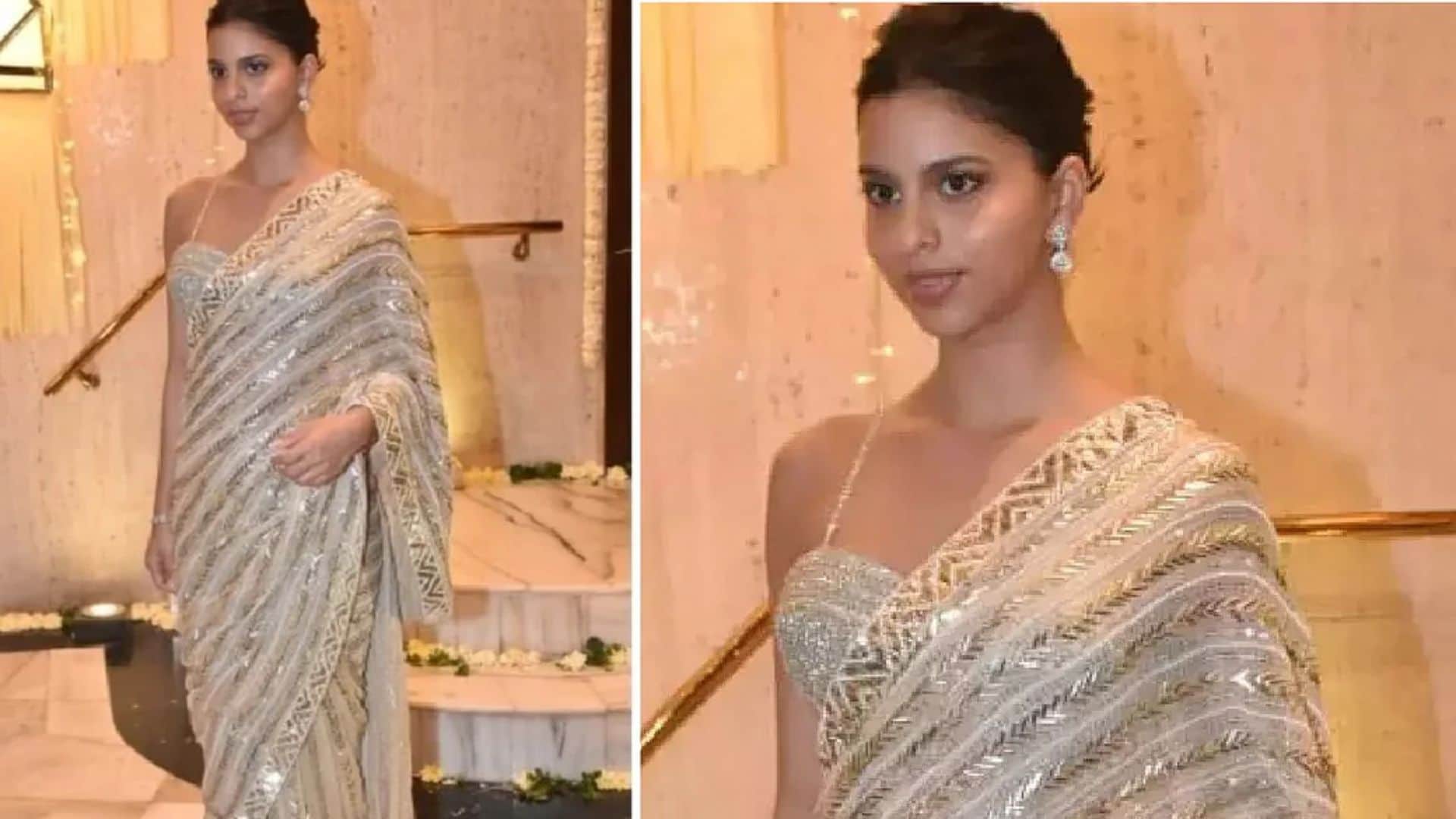 shahrukh khan daughter suhana khan spotted at manish malhotra diwali party 2022 in saree