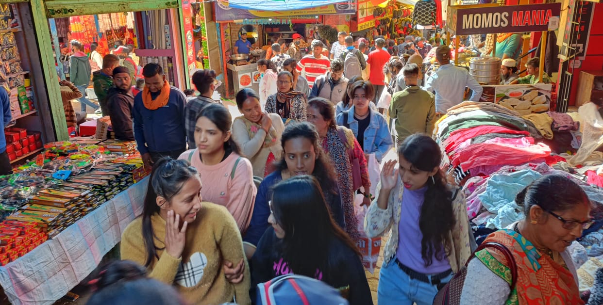 Fireworks shops adorned in Dev Singh Maidan