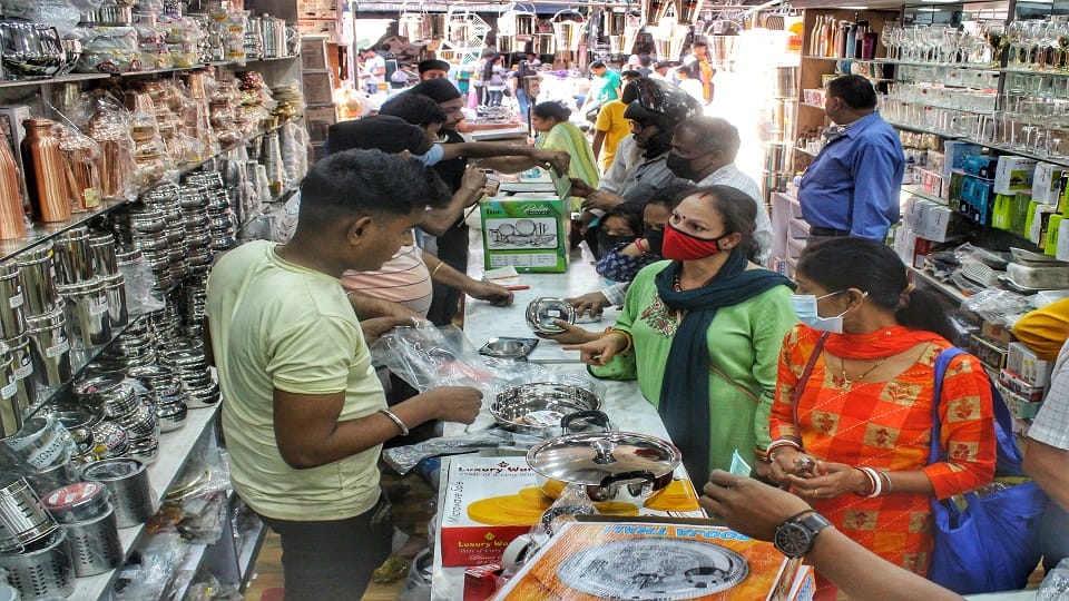 On Dhanteras crowd of buyers in markets shopkeepers so happy to with trade