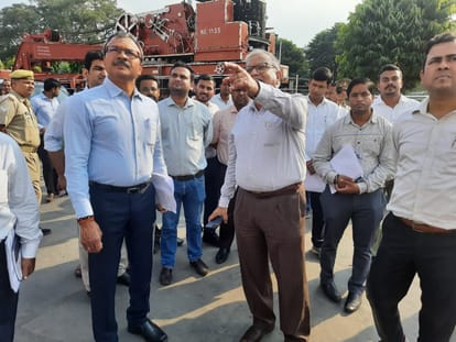 Passengers train and tractor together on platform of varanasi Cantt Junction