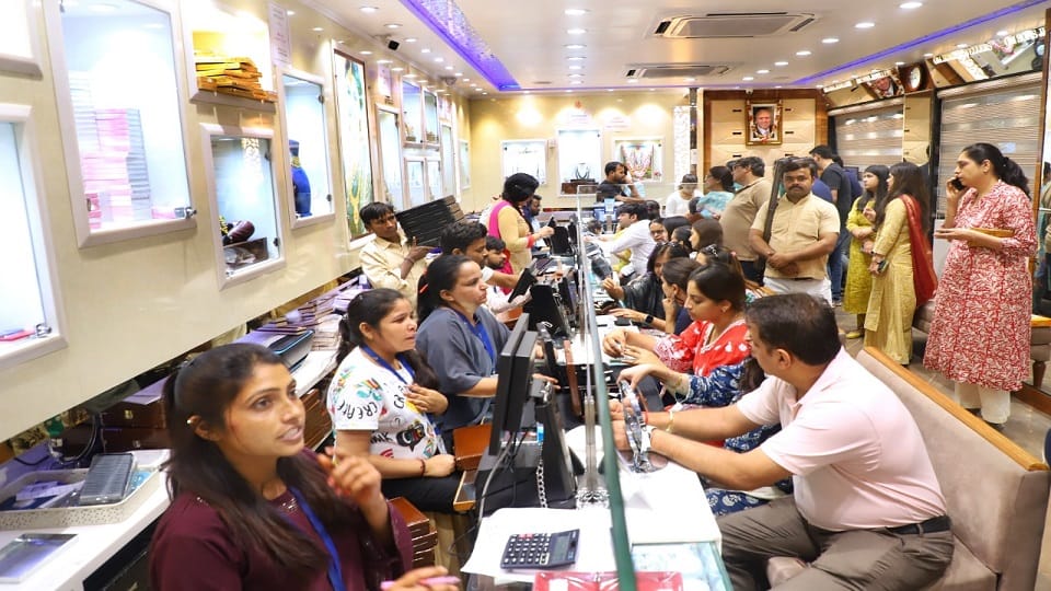 On Dhanteras crowd of buyers in markets shopkeepers so happy to with trade