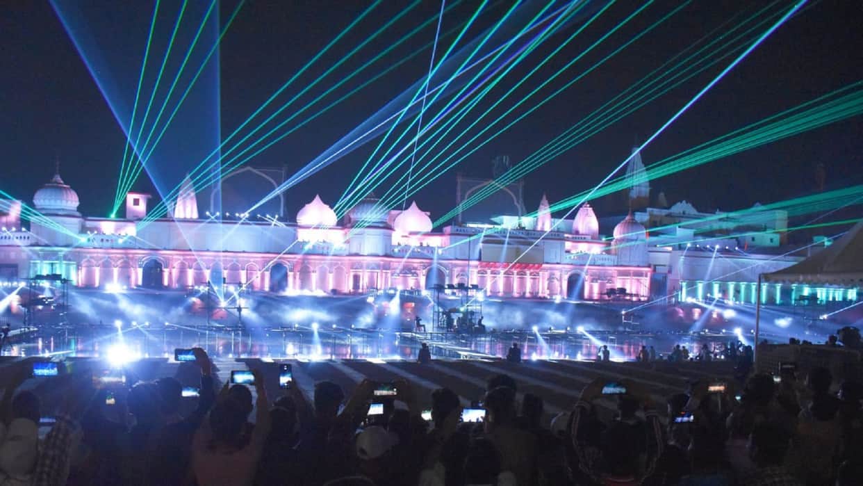 Deepotsav 2022 Ayodhya decorated with colorful lights and pictures of Lord Shri Ram
