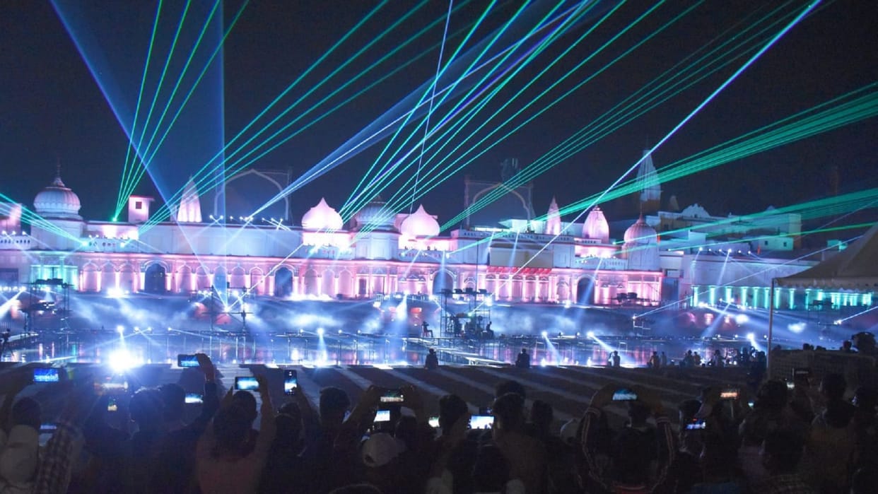 Deepotsav 2022 Ayodhya decorated with colorful lights and pictures of Lord Shri Ram