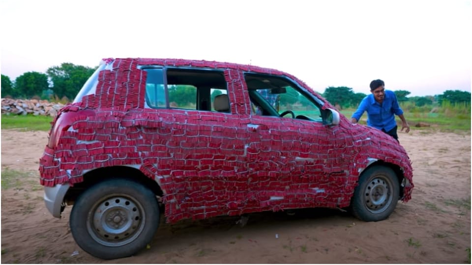 amit sharma put 100000 firecrackers on car rajasthan diwali viral video