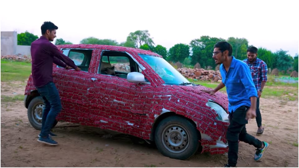 amit sharma put 100000 firecrackers on car rajasthan diwali viral video