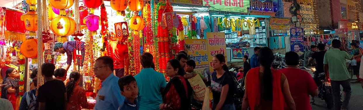 City and village bathed in light on Choti Deepawali