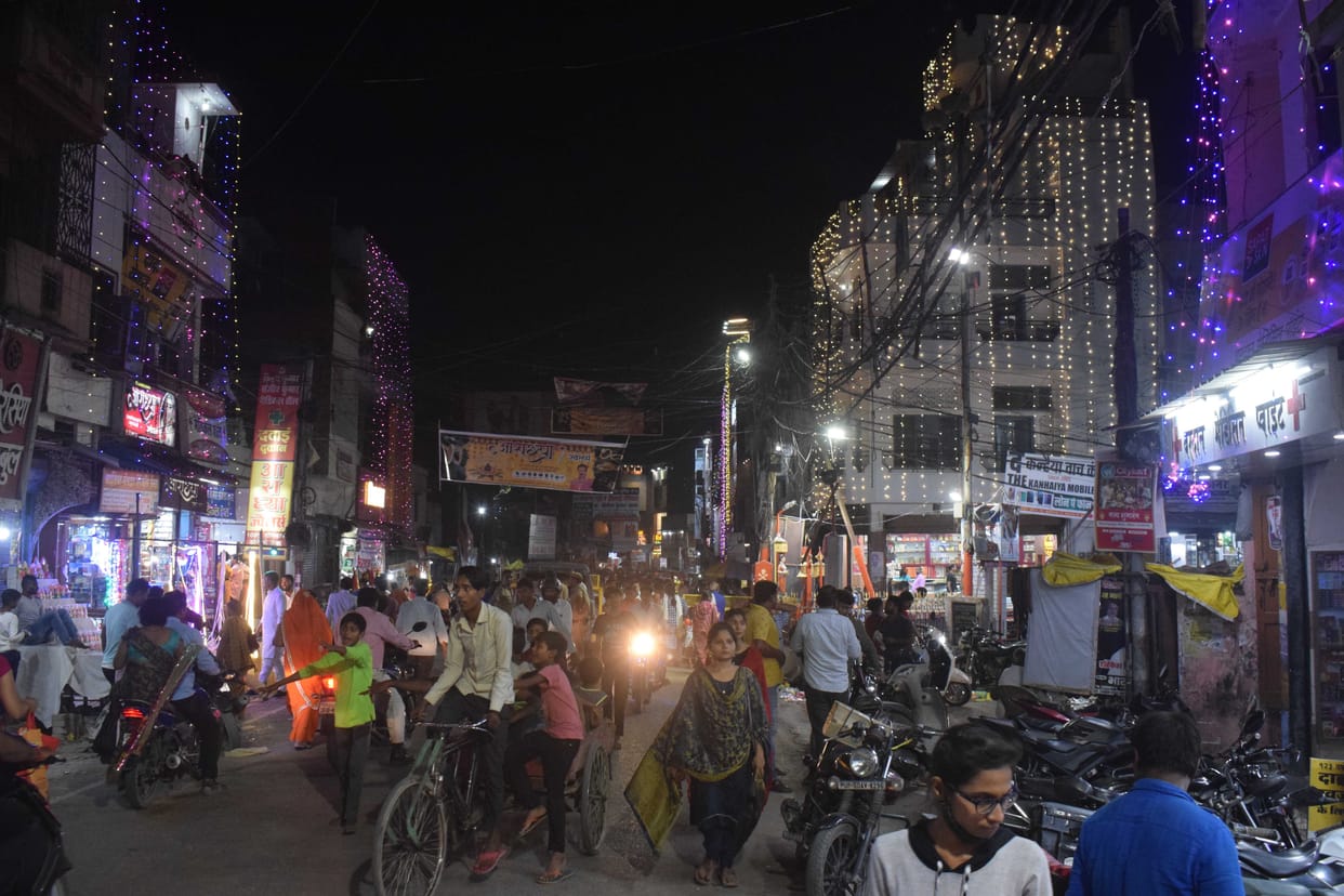 city lit up with lights