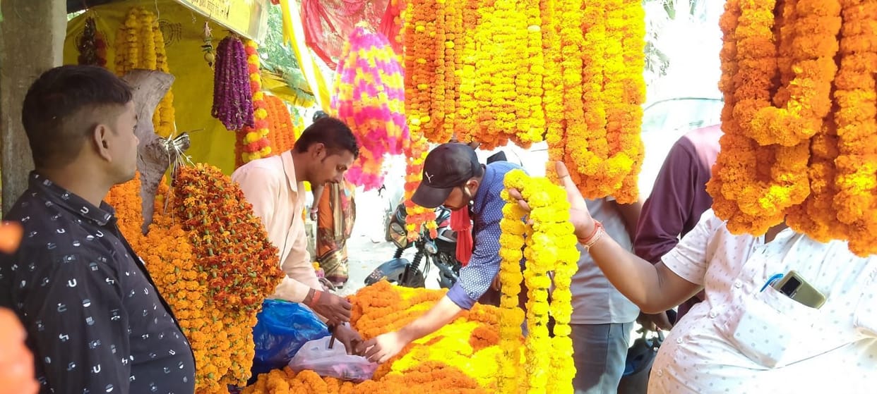 Marigold, lotus and betel nut were in demand in the flower market