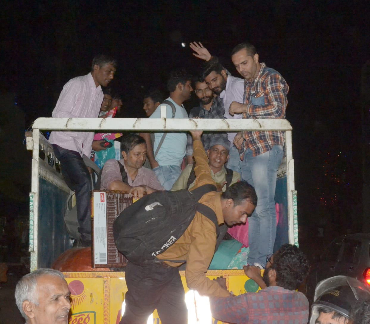 Crowd of passengers in roadways buses