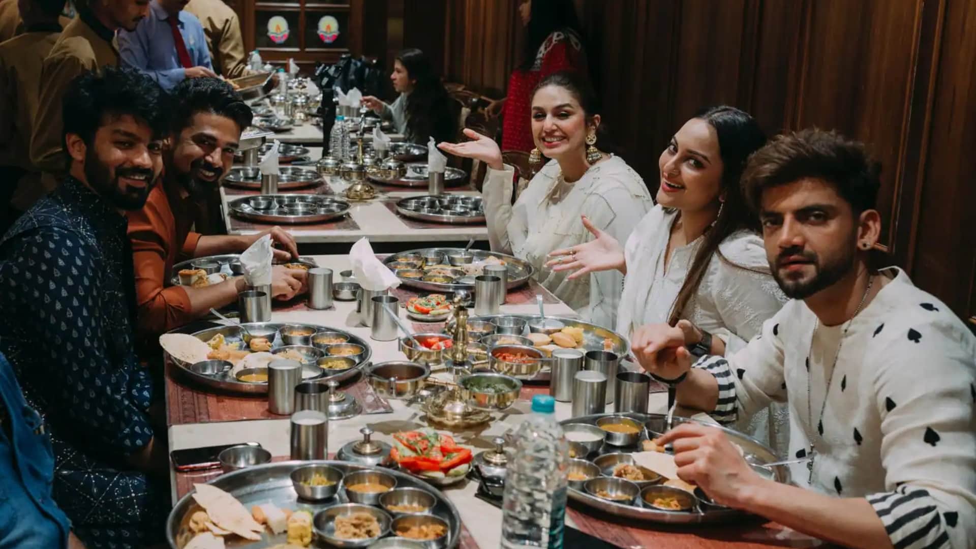 Double XL stars sonakshi sinha huma qureshi Zaheer Iqbal visits sun temple enjoy gujrati cuisine in ahemdabad