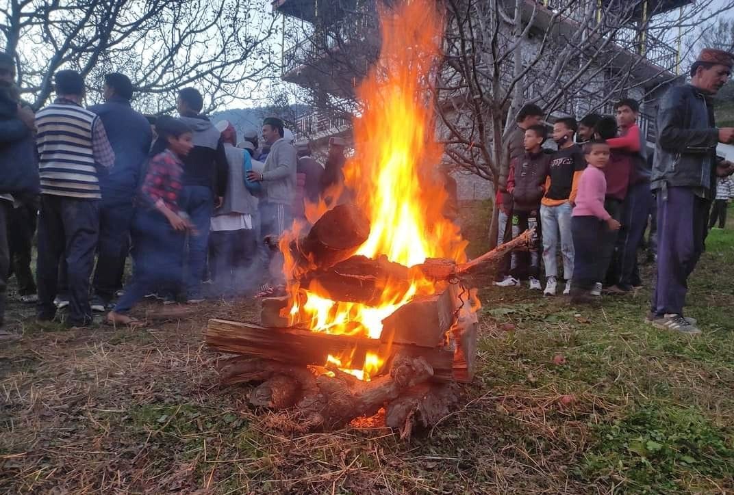 Diwali celebrated by lighting torches and fire pit in Karshala