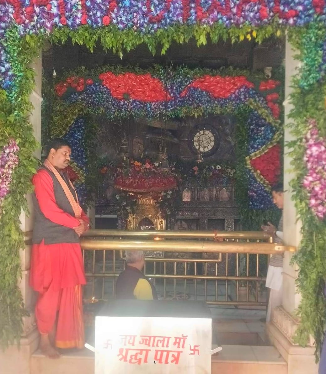 Jwalamukhi temple decorated with exotic flowers on Diwali
