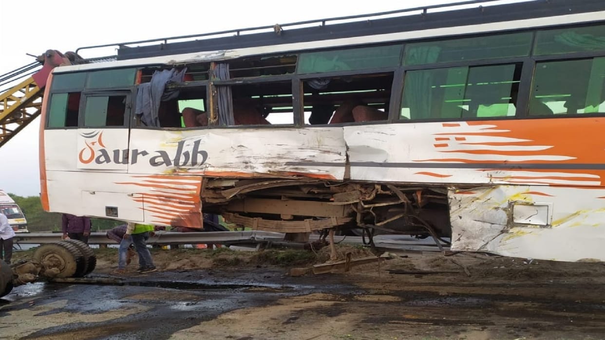 Terrible accident due to drivers negligence Bus full of passengers collided with dumper four injured