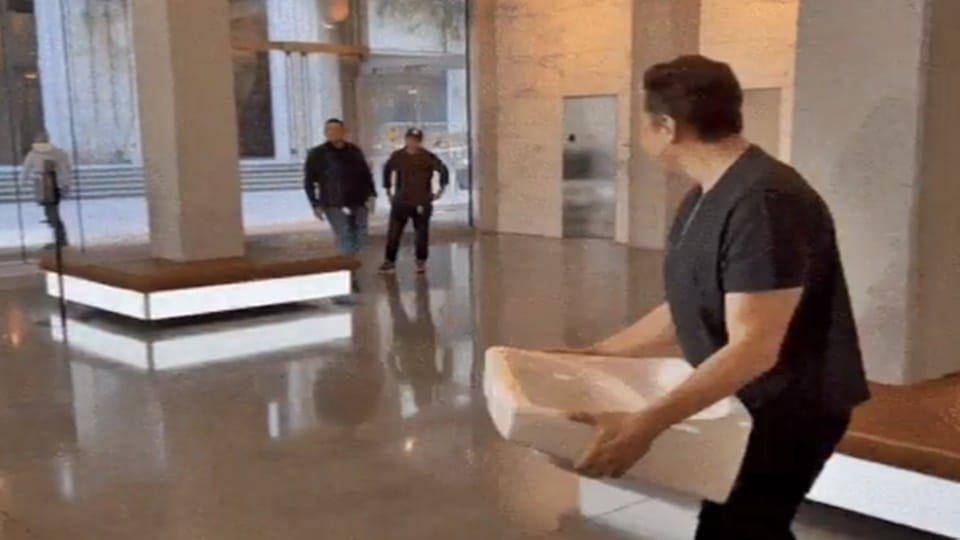 Let that sink in says Musk as he strolls into Twitter HQ ahead of expected deal closing