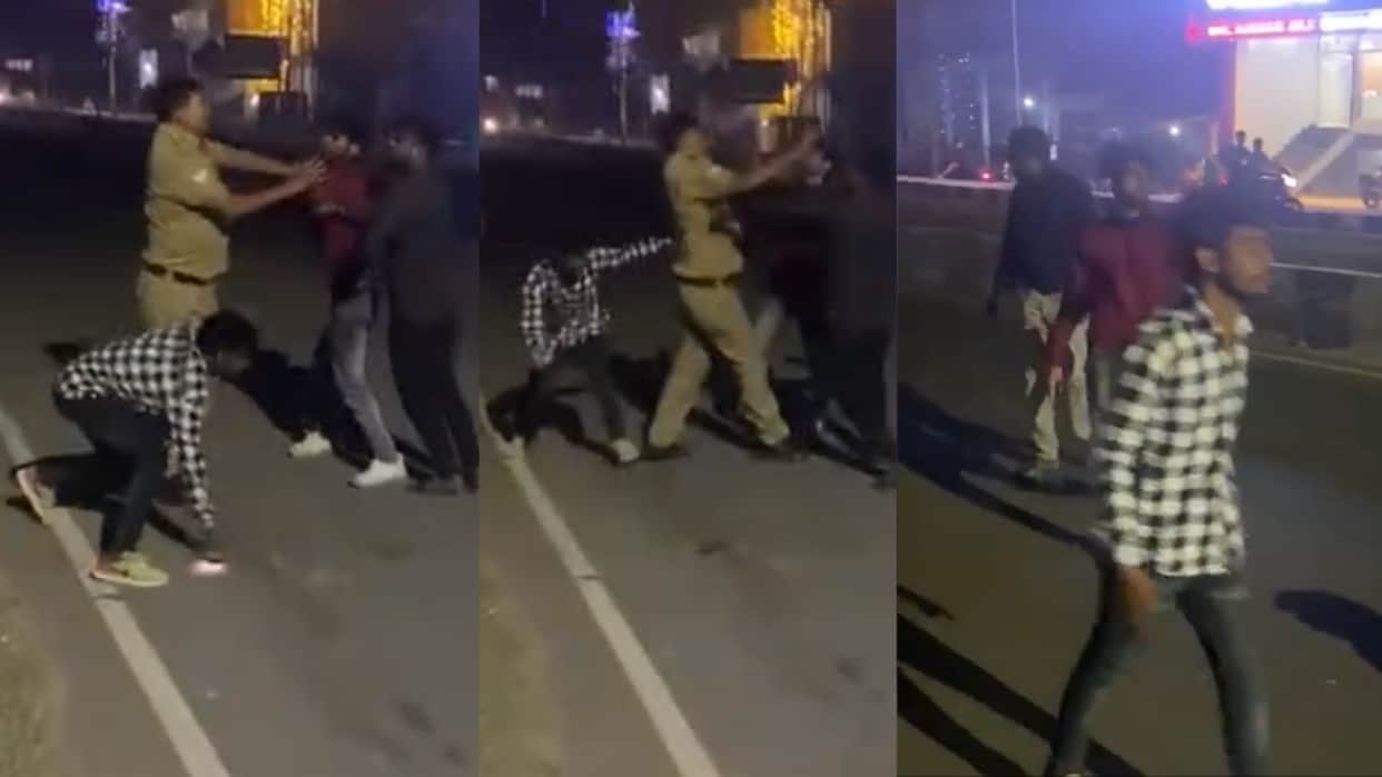 A police man got beaten by four men in para in Lucknow.