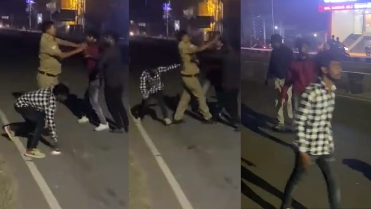 A police man got beaten by four men in para in Lucknow.