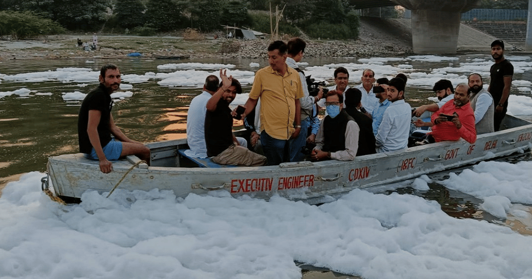 Delhi BJP attack on AAP government 50 000 liters of chemical poured into Yamuna government hiding its failures