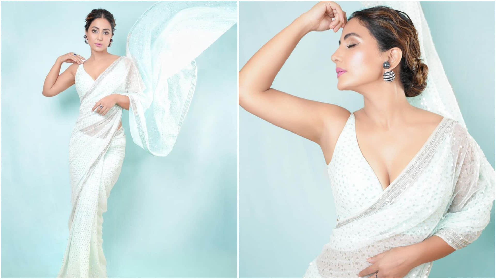 hina khan in sheer white saree for diwali party see gorgeous pics