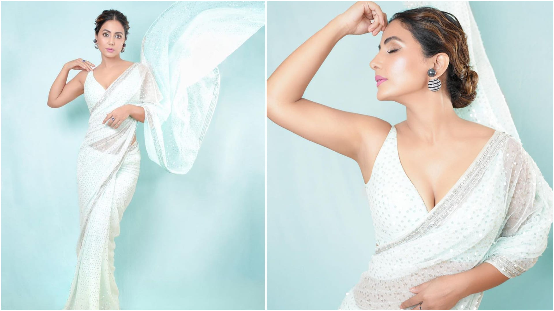 hina khan in sheer white saree for diwali party see gorgeous pics