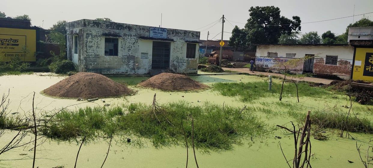 Waterlogging all around Ayurvedic hospital, no way