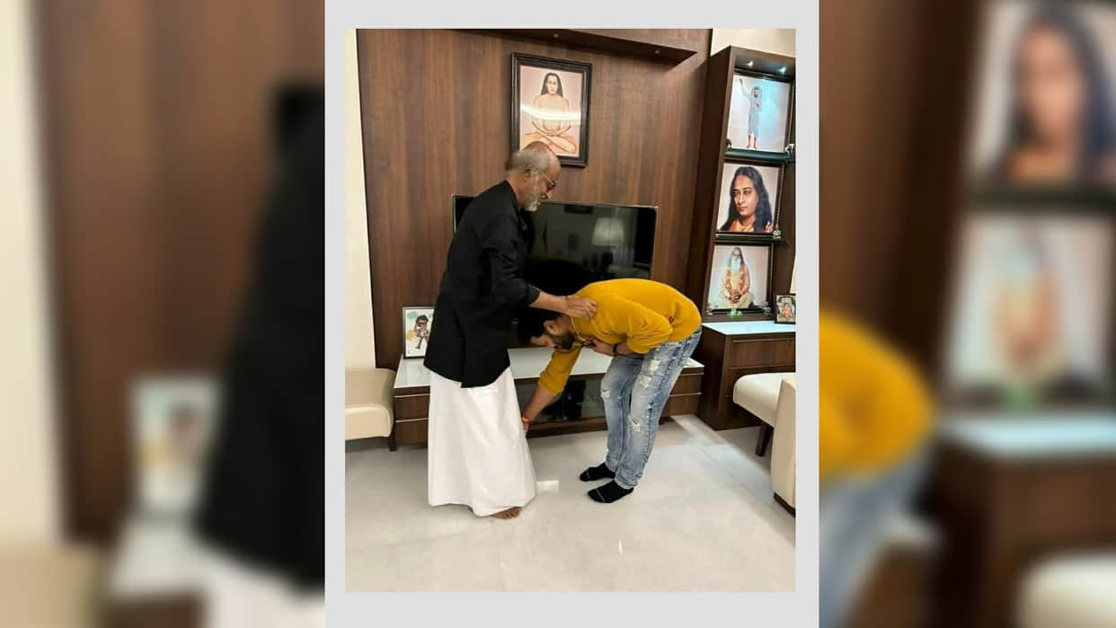 Kantara star Rishab Shetty meets superstar Rajinikanth after film success seeks blessings of thalaiva