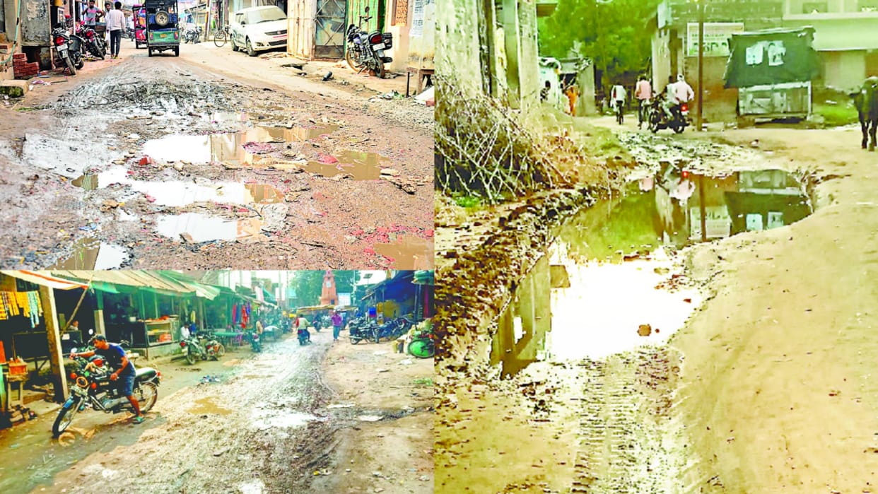 Patholes on the roads are creating problems for people in Bahraich.
