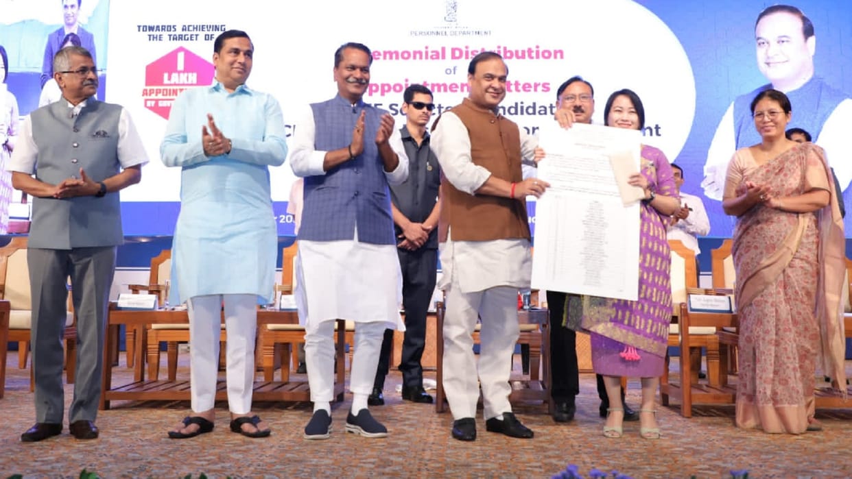 Assam CM Himanta Biswa Sarma hands over appoint letters of government jobs to 655 youths