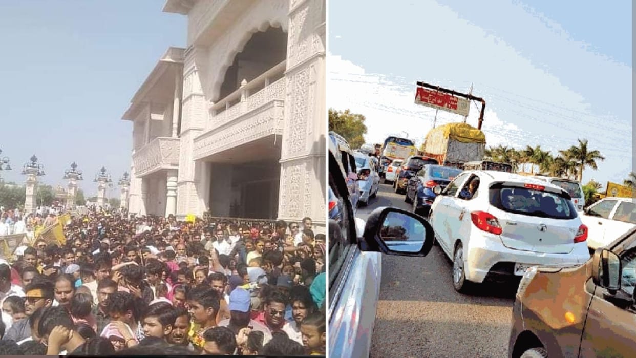 Shri Mahakal Lok People gathered to see Mahakal Lok on Sunday crowd broke records long jam on Ujjain road