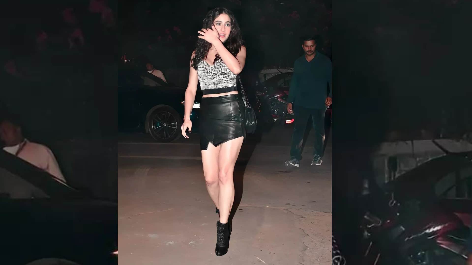 sara ali khan in mini skirt with corset top for halloween party looks bold and gorgeous