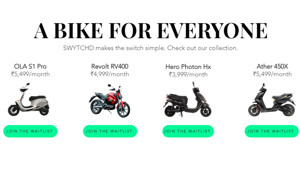 Ride without buying electric cars and bikes, swytchd company is giving attractive offers