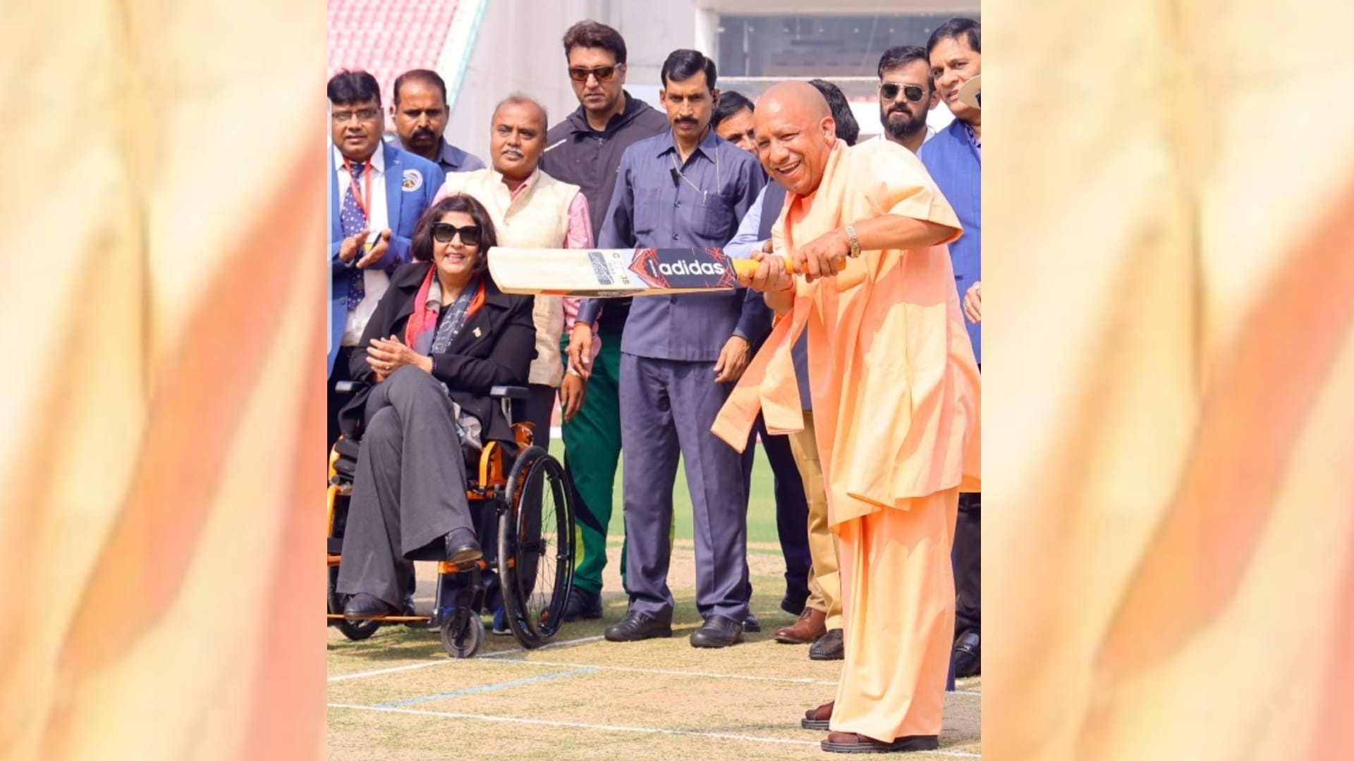 Pics of CM Yogi Adityanath playing cricket with divyang in Lucknow.