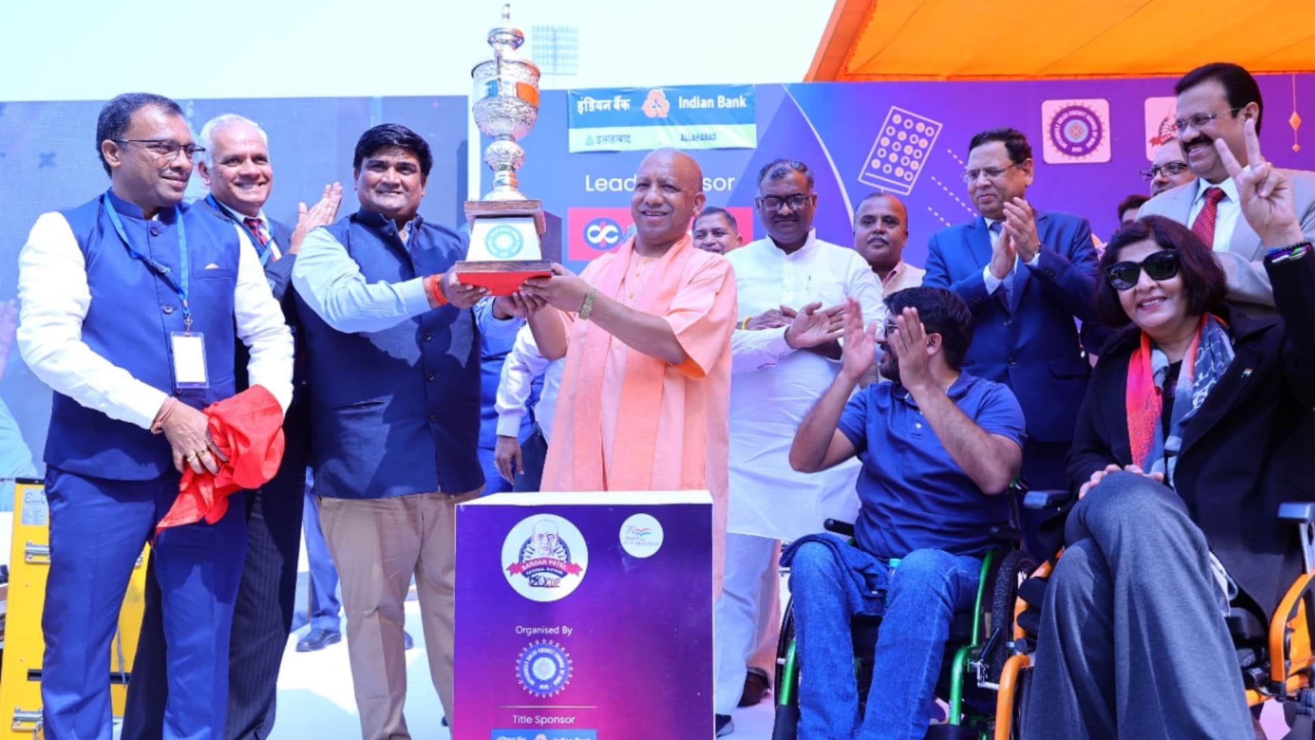 Pics of CM Yogi Adityanath playing cricket with divyang in Lucknow.