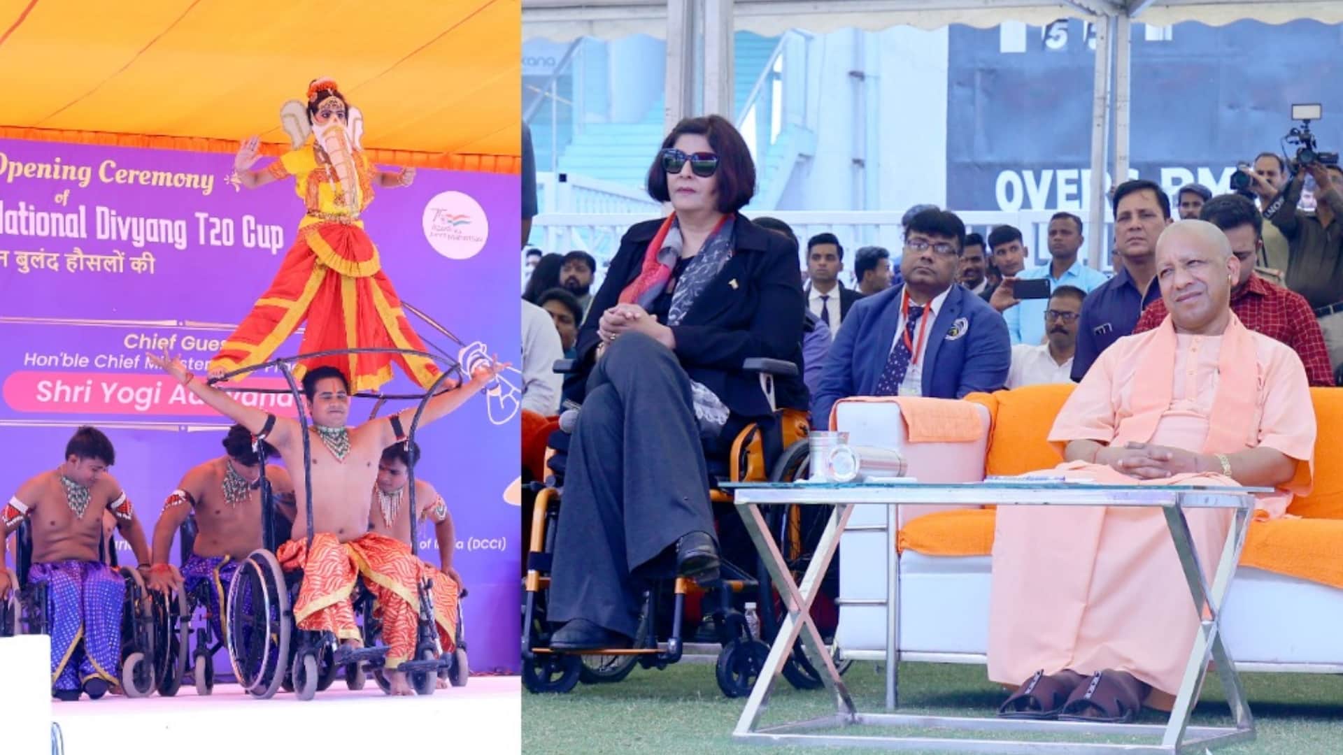 Pics of CM Yogi Adityanath playing cricket with divyang in Lucknow.