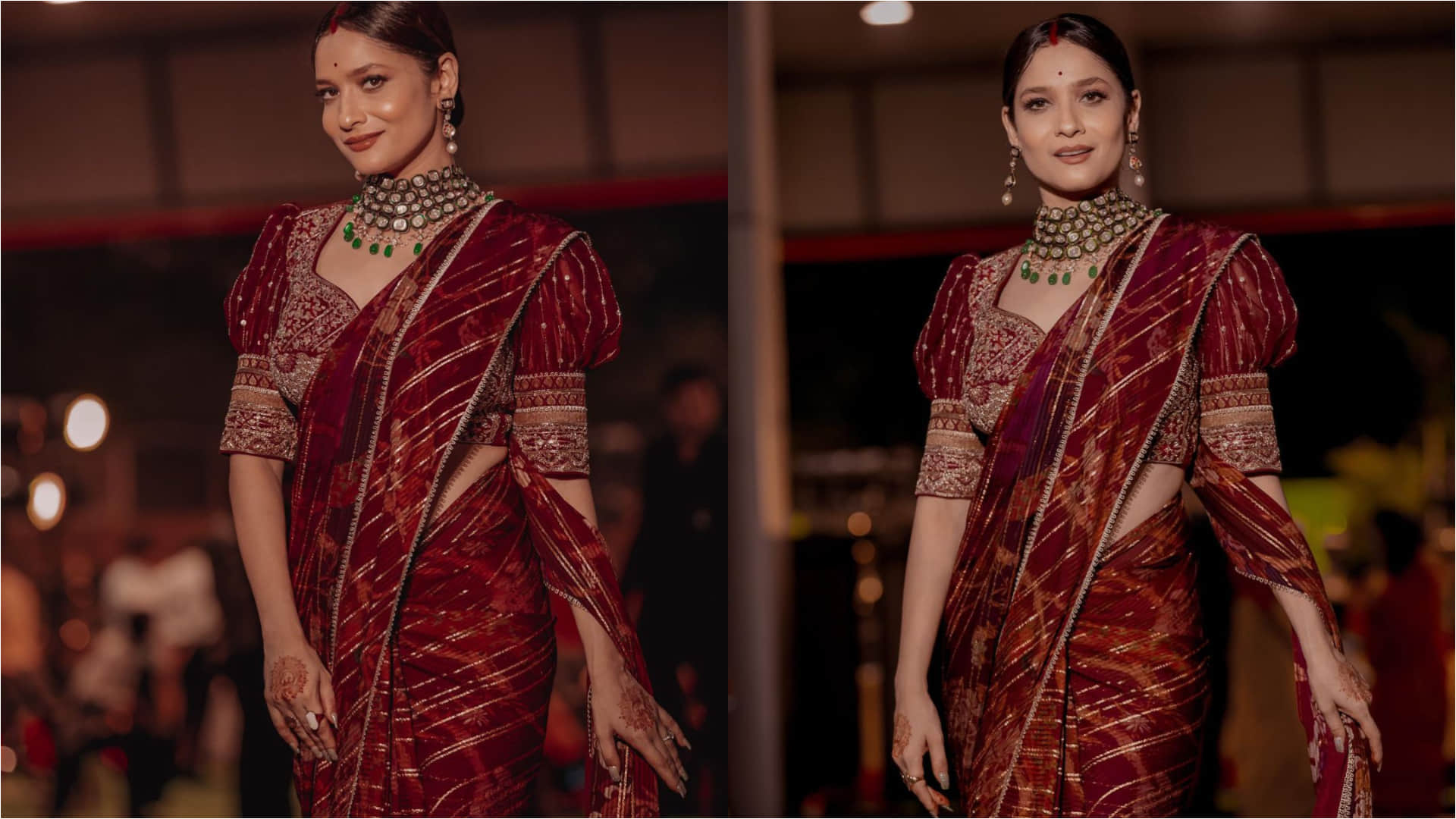 fashion faceoff ankita lokhande rashmi desai wear same maroon saree see whose look attractive
