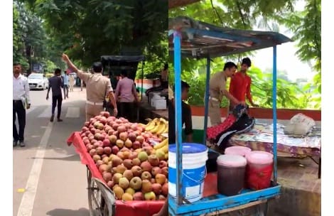 the traffic in charge threw the goods of the shopkeepers in Hamirpur