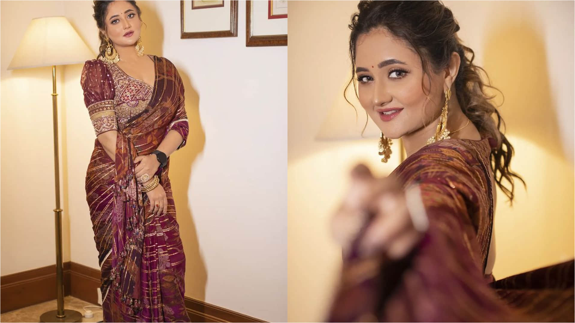 fashion faceoff ankita lokhande rashmi desai wear same maroon saree see whose look attractive