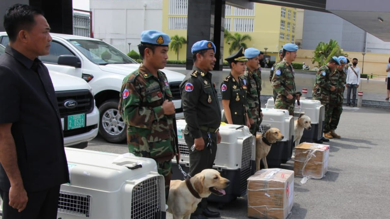 Indian Army handed over four explosive detection dogs to Royal Cambodia Armed Forces