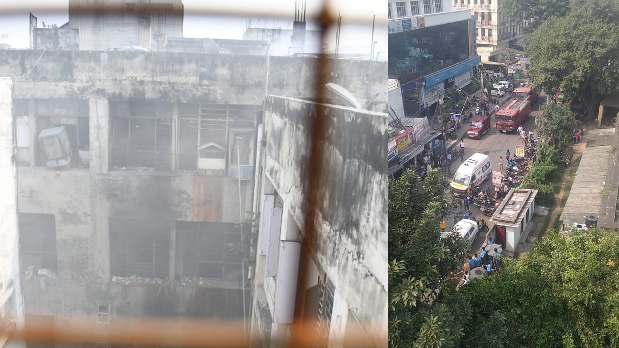 Fire broke out in fourth flour of a building in Hazratganj in Lucknow.