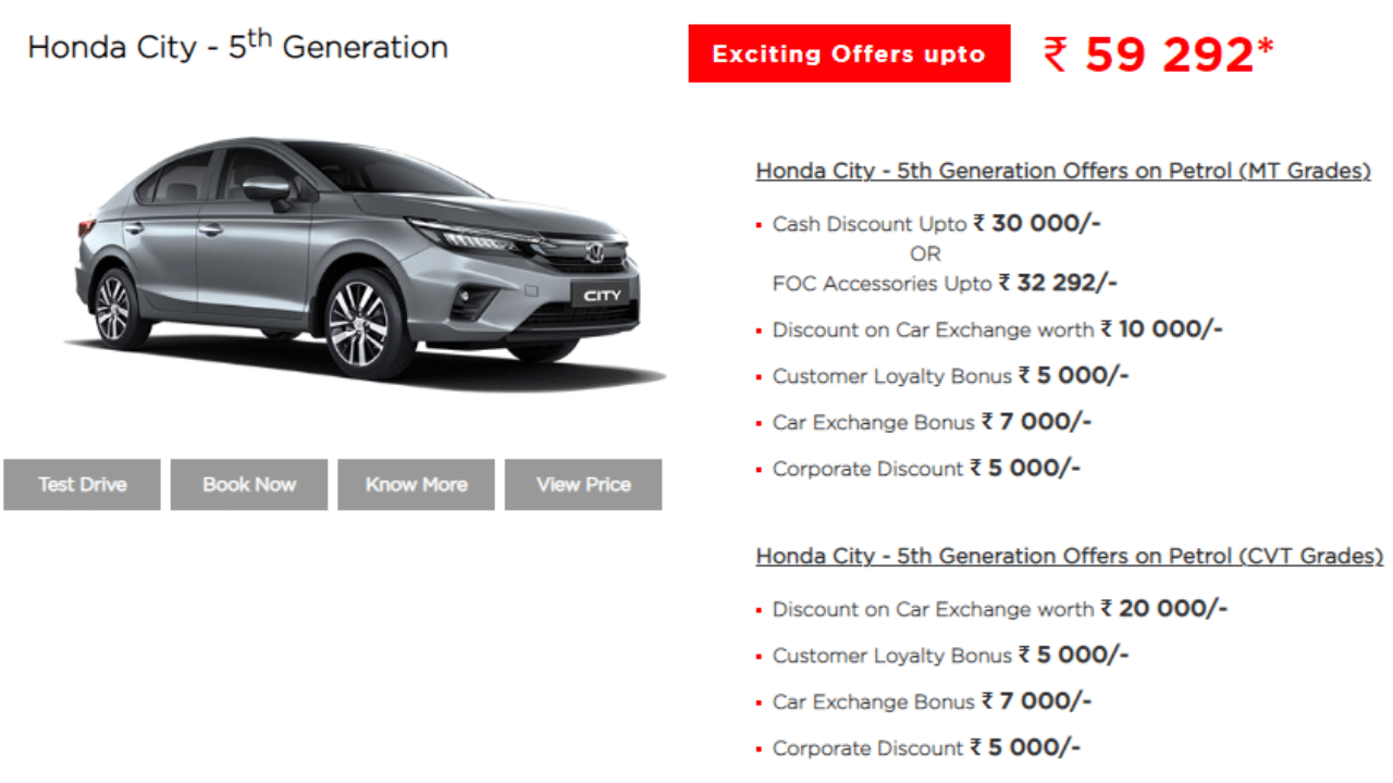 Honda car offers up to rs 63000 benefits on selected cars in november WRV city amaze jazz