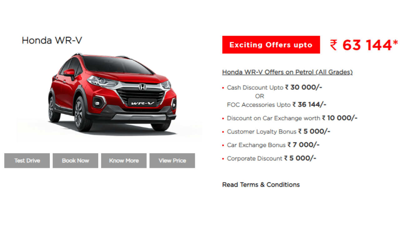 Honda car offers up to rs 63000 benefits on selected cars in november WRV city amaze jazz