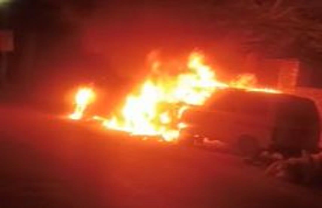 driver fled after hitting the bike car caught fire