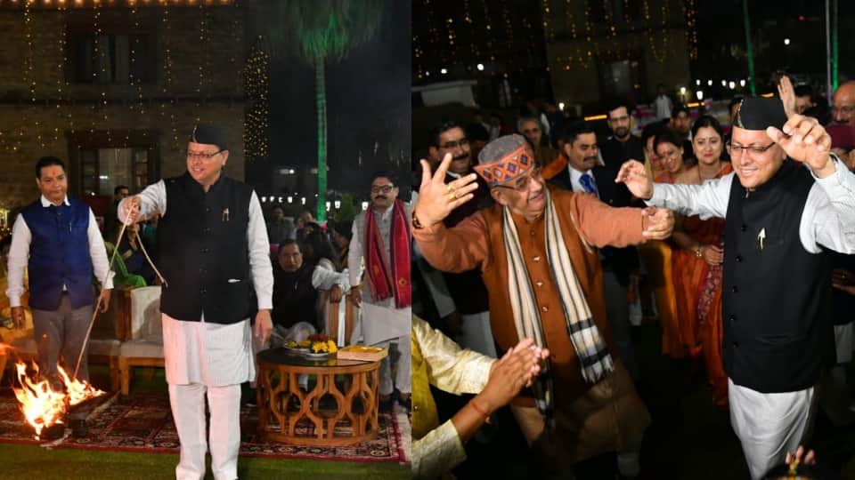 Uttarakhand Igas Festival 2022 CM Pushkar singh  Dhami dance and play bhelo celebration photos