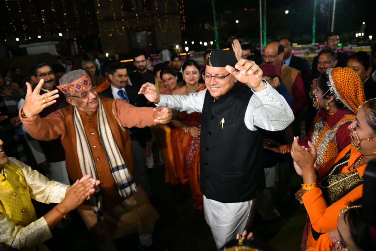 Uttarakhand Igas Festival 2022 CM Pushkar singh  Dhami dance and play bhelo celebration photos