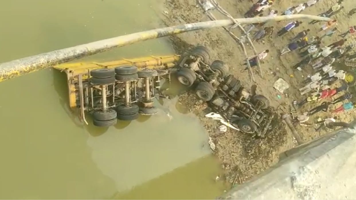 Truck fell from the bridge of river driver and cleaner killed in accident
